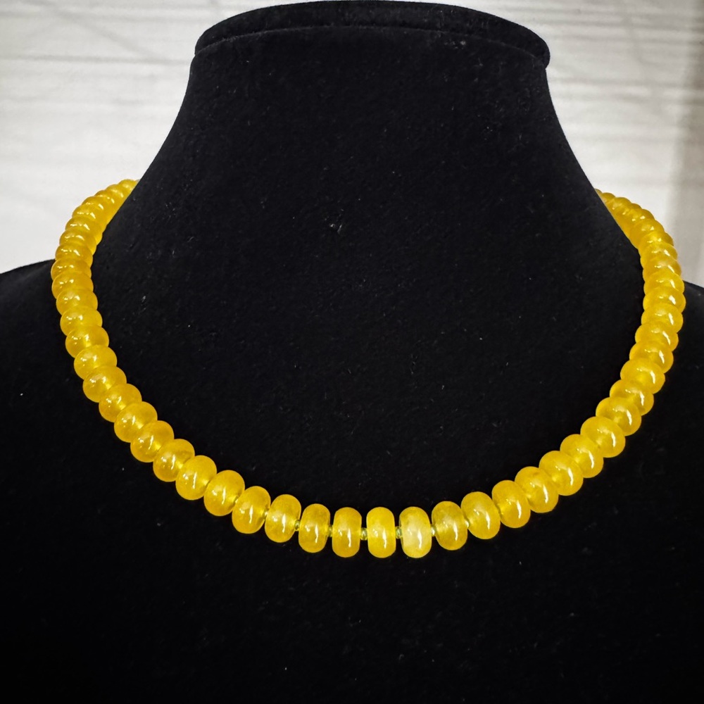 Beaded Gemstone Candy Necklace, Handmade Yellow Amazonite Rondelle Beads 18”